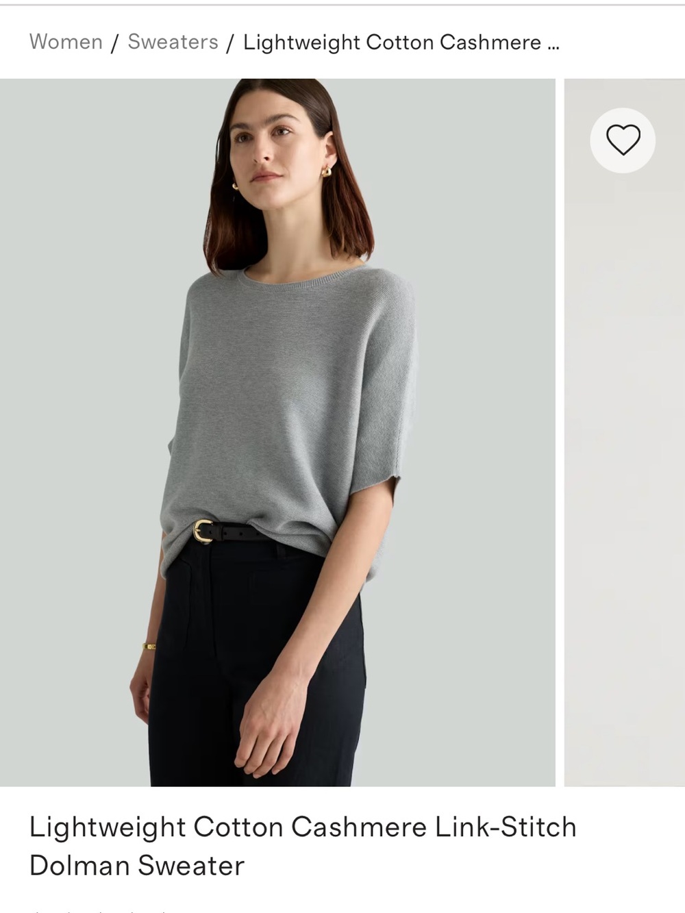 Quince Cotton Cashmere Link Stitch Dolman Sweater Women's XS Gray